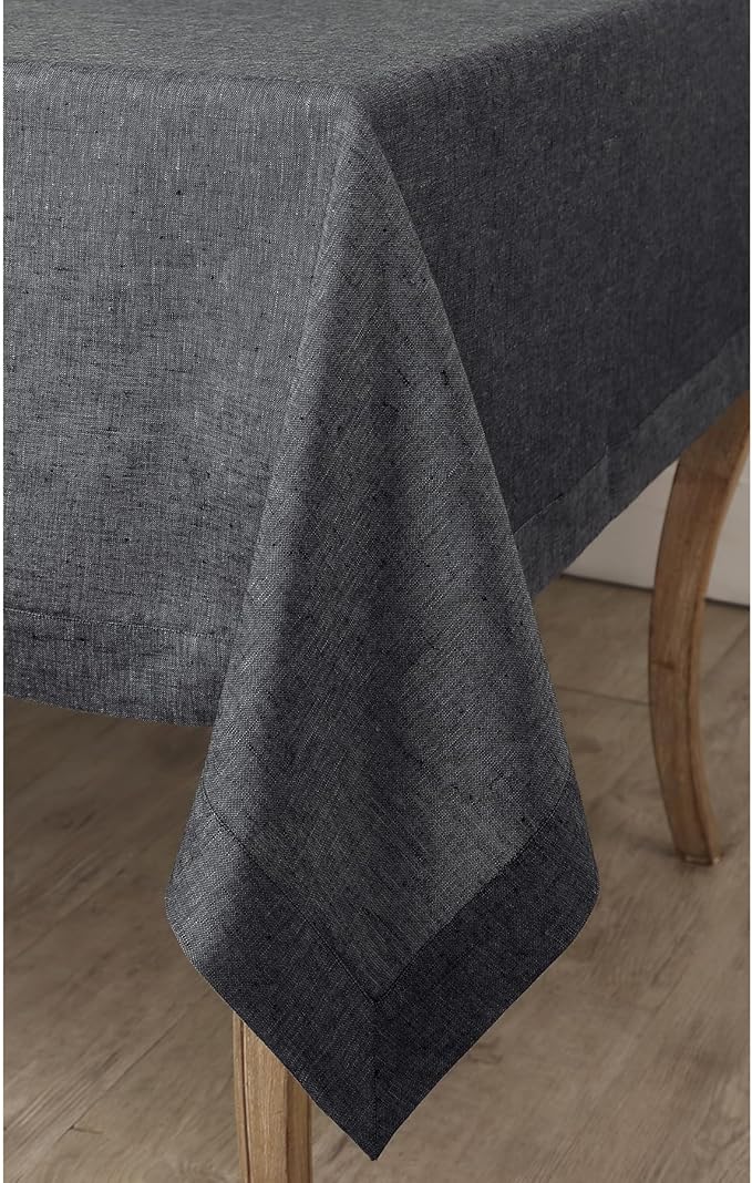 Solino Home Linen Tablecloth 60 x 132 Inch - 100% Pure Linen Charcoal Grey Table Cloth for Rectangle Tables - Athena, Machine Washable Tablecloth for Fall, Autumn