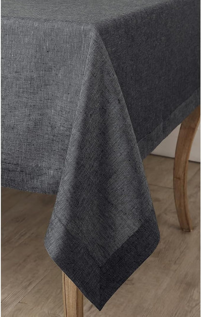 Solino Home Linen Tablecloth 60 x 108 Inch - 100% Pure Linen Charcoal Grey Table Cloth for Rectangle Tables - Athena, Machine Washable Tablecloth for Fall, Autumn, Winter