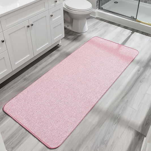 Bath Mat,Ultra Thin Bathroom Runner Rugs,Large Bath Mats for Bathroom,Quick Dry,Non-Slip,Machine Washable,Low Pile,Bath Rug,Shower Outside,Sink,Home Decor Accessories.Pink,1'9"x3'11"（21x47inch）