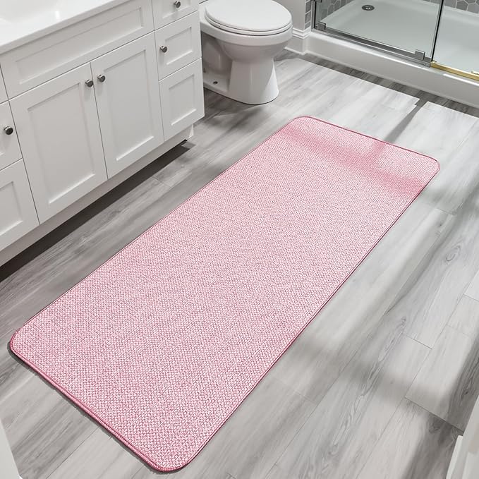 Bath Mat,Ultra Thin Bathroom Runner Rugs,Large Bath Mats for Bathroom,Quick Dry,Non-Slip,Machine Washable,Low Pile,Bath Rug,Shower Outside,Sink,Home Decor Accessories.Pink,3'x5'(36x60inch)