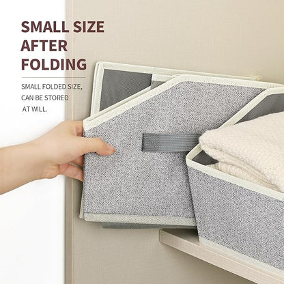Closet Baskets for Shelves Trapezoid - Decorative Storage Baskets with Handle, Closet Bins for Organization, Shelf Storage Bins for Clothes, Books, Home, Office, 10 Pack, Light Gray