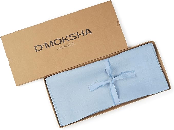 D'Moksha Homes Linen Table Runner 36 Inches - 100% Pure Linen Powder Blue Small Table Runner 14 x 36 Inch for Dresser, Coffee Tables, Winter, Christmas, Holiday-Machine Washable