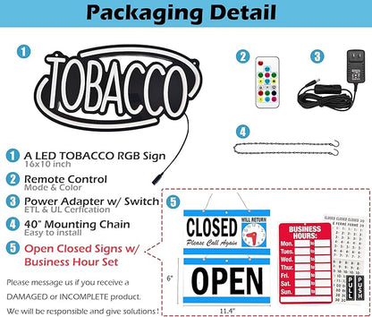 TOBACCO-LED Neon Sign for Business,16x8 inch Vape Smoke Shop Sign RGB Bright Led for Window Wall Door VapeSmoke Store