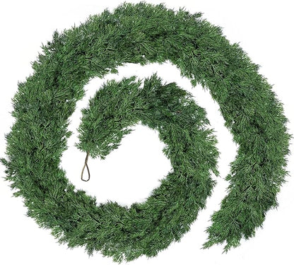 9 FT Christmas Cedar Garland - Thick Real Touch Pine Garland - Realistic Cypress Garlands Christmas Decorations for Mantel Table Stairs Porch - Outdoor Indoor Xmas Holiday Decor