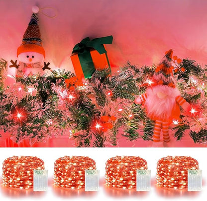 4 Pack 240LED Christmas Fairy Lights Battery Operated - 20FT Twinkle Lights with 2 Lighting Modes Indoor Outdoor, Waterproof Led Fairy String Lights for Bedroom, Wedding, Dorm, DIY Decor, Red