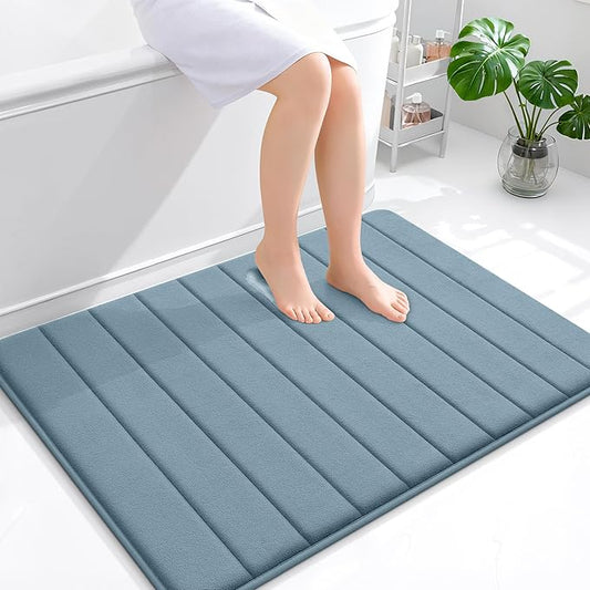 OLANLY Memory Foam Bath Mat 40x32, Super Soft Absorbent Bathroom Rugs, Quick Dry, Machine Washable Shower Floor Rugs, Bathmat Carpet, Bathroom Home Decor Accessories, Airy Blue