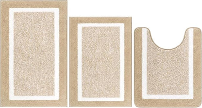 Pauwer Bathroom Rugs Sets 3 Piece Bathroom Shower Rugs with U-Shaped Contour Toilet Mat Absorbent Microfiber Plush Bath Mats Non Slip Bath Rugs Machine Washable Shaggy Bath Floor Mats