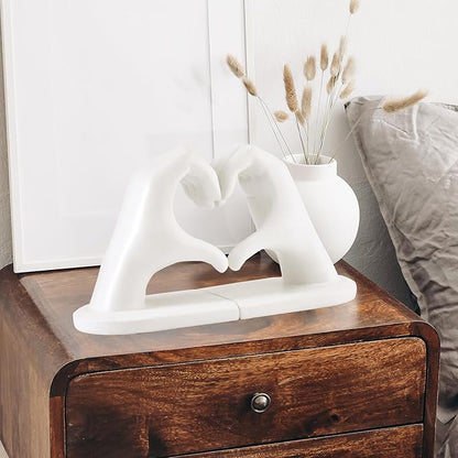 White Bookends, Heavy Duty Bookend Holder Decor, White Finger Heart Shaped, Modern Art Sculpture, Finger Home Decoration, Bookends Decorative, Boho Decor for Desktop Bedroom Study Room