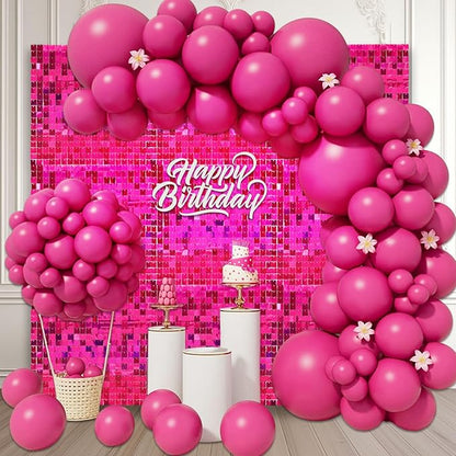 48 PCS Hot Pink Shimmer Wall Backdrop, Laser Square Sequin Photo Backdrops Panel, Glitter Wall Background for Birthdays, Weddings, Halloween, Engagements, Disco Bachelorette Party Decoration (6FTx8FT)