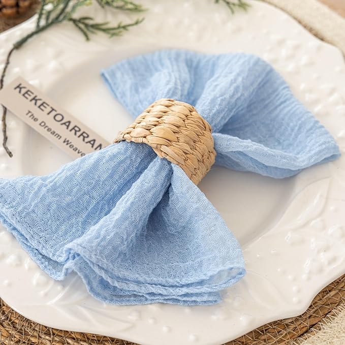 Cheesecloth Napkins 17x17 Inches Cloth Napkins Reusable Handmade Washable for Lunch Dinner Wedding Baby Bridal Shower Party Rustic Boho Decorations Bulk Set of 6 Light Blue