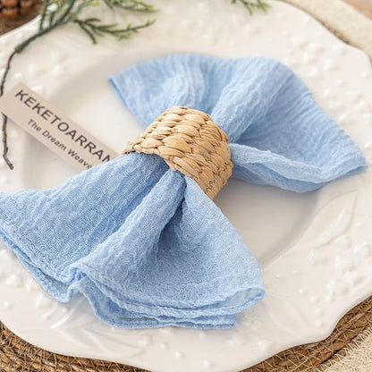 Cheesecloth Napkins 17x17 Inches Cloth Napkins Reusable Handmade Washable for Lunch Dinner Wedding Baby Bridal Shower Party Rustic Boho Decorations Bulk Set of 6 Light Blue