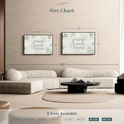 Elephant Stock Home Sweet Home Foliage Wall Art - Horizontal Floating Framed Canvas - 1-Piece Living Room Wall Decor - Leaf Digital Art Canvas Print - Beige and Black Decor for Wall by Susan Jill - 43" X 29"