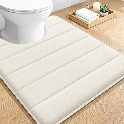 OLANLY Memory Foam Toilet Rugs U Shaped 24x20, Super Soft Absorbent Contour Bath Rugs, Quick Dry, Machine Washable Toilet Mat, Bathmat Floor Carpet, Bathroom Home Decor Accessories, Ivory