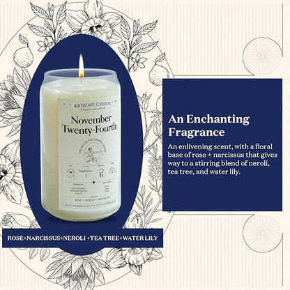 Birthdate Candles, November 24 - Sagittarius Zodiac Scented Candles Birthday Gift - Rose, Neroli & Water Lily Scent - All-Natural Soy & Coconut Wax, 60-80 Hour Burn Time - Made in USA