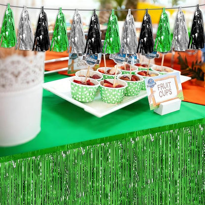 3P Black Silver Green Tassel Banner Garland Metallic Foil Fringe Banner Tinsel Tassels Streamer Banner Backdrop for Parade Floats, Graduation Decorations, Halloween, Christmas Decorations