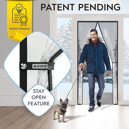 AUGO Magnetic Thermal Insulated Door Curtain - Transparent EVA Door Cover for Winter- Keeps Warm Air in and Cold Air Out - Home Winterizing Products - Patent Pending Keep Open Feature - 34 x 81 Inch