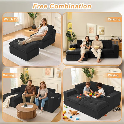 108 Inch Cloud Sectional Couch Modern Modular Sectional Sofa with Deep Seat - L Shaped Comfy 3 Seater Sectional Couches Memory Foam Boneless Fits Living Room & Bedroom, Black