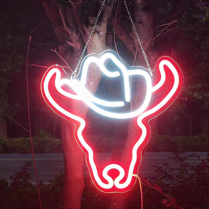 Cowboy Bull Neon Sign for Wall Decor Cowboy Kit Led Neon Light for Bar Wedding Birthday Home Party ，Art Decor Gifts for Boys Game Room,Powered by USB
