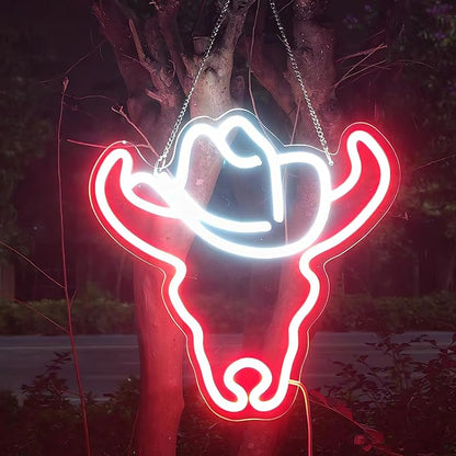 Cowboy Bull Neon Sign for Wall Decor Cowboy Kit Led Neon Light for Bar Wedding Birthday Home Party ，Art Decor Gifts for Boys Game Room,Powered by USB