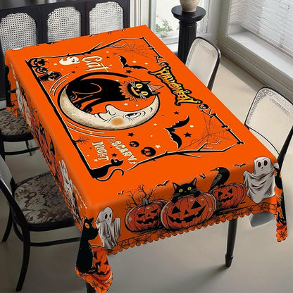Eikione Rectangular Tablecloth 140x180inch, Halloween Batcat Tablecloth Waterproof and Wrinkle-Free, Table Covers, Summer Decorations for Home Dining