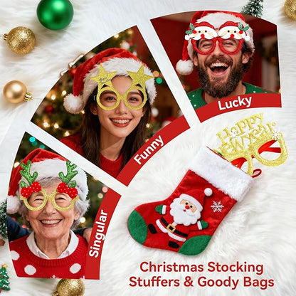 16Pcs Christmas Glasses Glitter Holiday Party, Cute Christmas Glasses Frames, Christmas Eyeglasses Party Decorations for Christmas Party Favors Holiday Favors (One Size Fits All)