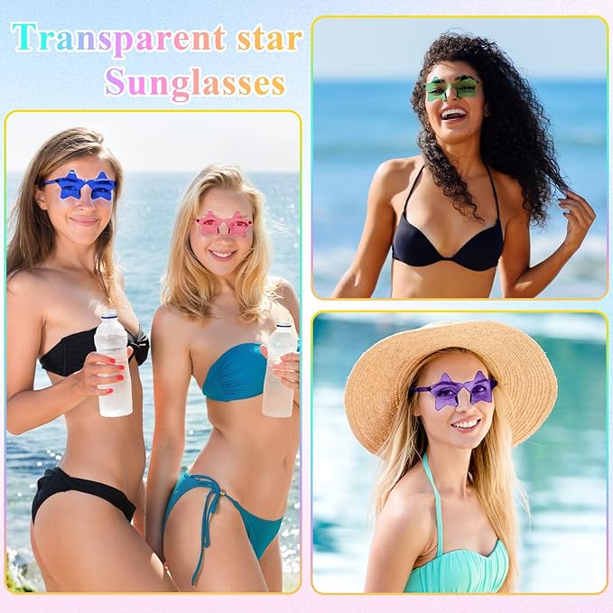 NACHLYNN 24 Pcs Transparent Sunglasses Multicolor Rimless Star Shaped Sunglasses Pentagram Glasses for Costumes Cosplay