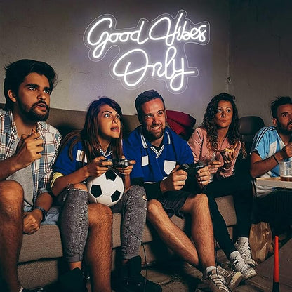 Good Vibes Only Neon Sign for Wall Decor 21.6" x 14.1" Large Cool White LED Fun Vibe Lights for Party, Bedroom, Bar, Wedding Decoration - Best Gifts for Birthday, Christmas