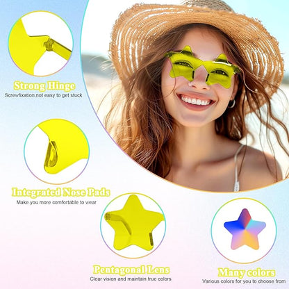 NACHLYNN 24 Pcs Rimless Star Shaped Sunglasses Yellow Pentagram Glasses Transparent Sunglasses Thanksgiving Day Party Favor