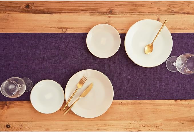 Solino Home Linen Table Runner 156 Inches Long - Athena, 100% Pure Linen Grape Table Runner 14 x 156 Inch for Dining, Fall, Autumn, Christmas, New Year - Handcrafted and Machine Washable