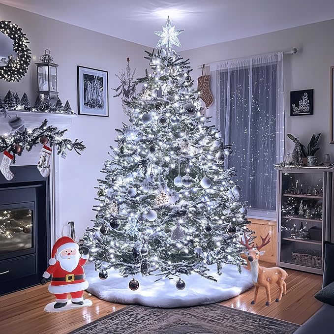 JMEXSUSS 200 LED White Christmas Lights Outdoor, 66ft Connectable Christmas Tree Lights Indoor Green Wire, 8 Modes Waterproof Twinkle String Lights Plug in for Wedding Party Xmas Decorations