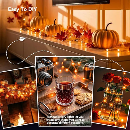 4 Pack 240LED Halloween Fairy Lights Battery Operated - 20FT Twinkle Lights with 2 Lighting Modes Indoor Outdoor, Waterproof Led Fairy String Lights for Christmas, Bedroom, Dorm, DIY Decor, Orange