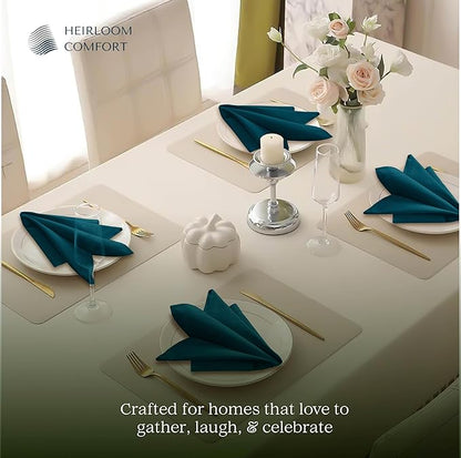 Teal Green Cloth Napkins 18x18 Inches, 6 Pack - 100% Cotton, Soft, Absorbent, Reusable, Washable - Hemstitch Mitered Edges - Ideal for Wedding, Gifts, Holiday, Party, Everyday Dining