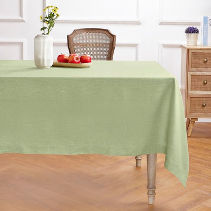 Solino Home Linen Tablecloth 60 x 132 Inch - 100% Pure Linen Chambray Olive Table Cloth for Rectangular Tables - Athena, Machine Washable Cloth Tablecloth for Fall, Autumn