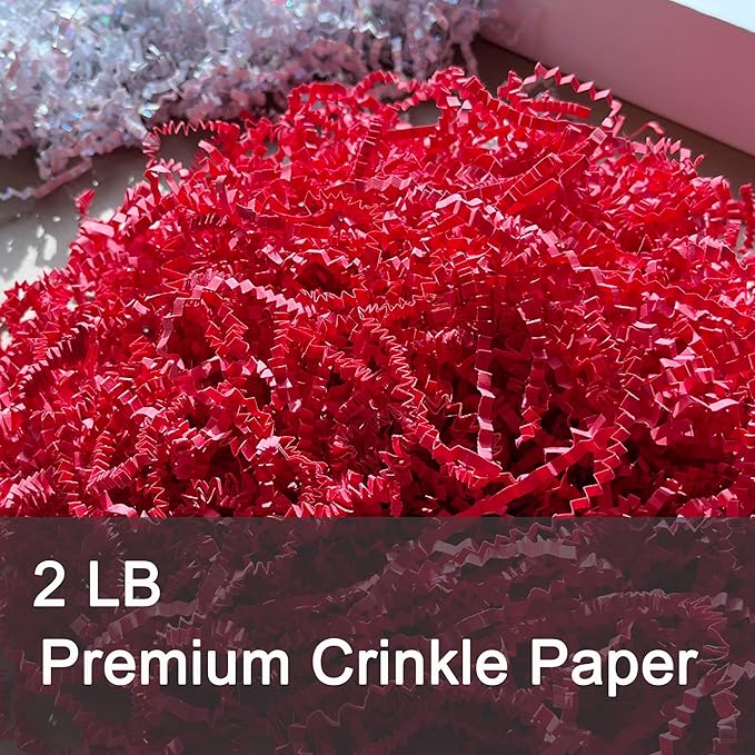 Red Crinkle Paper Filler 2 LB Shredded Confetti for Gift Basket Stuffing Easter Egg Grass