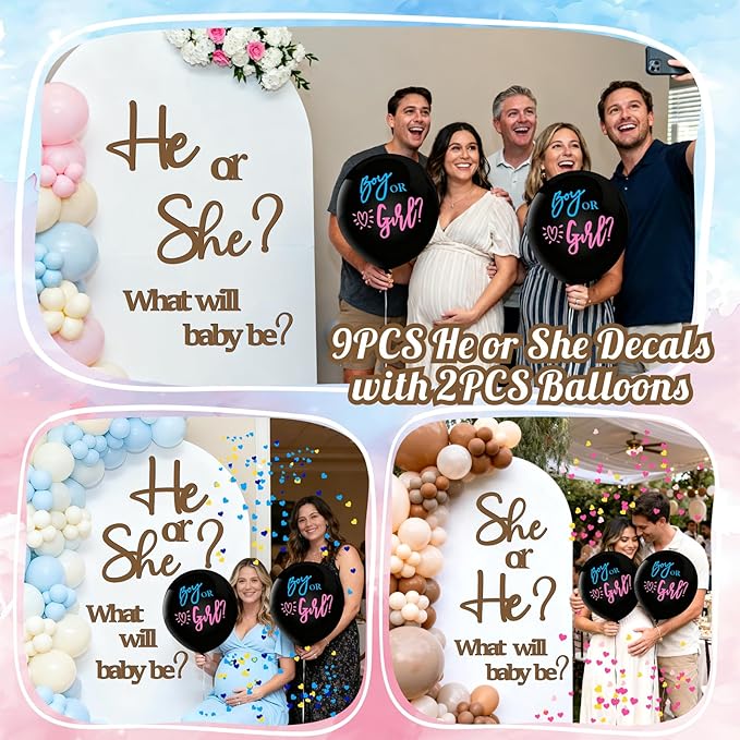 Large Wooden Gender Reveal Decals for Backdrop 36 Inch Boy or Girl Balloons He or She What Will Baby Be Decorations for Balloon Arch Sticker Oh Baby Shower Sign Gender Reveal Ideas Banner Photo Props