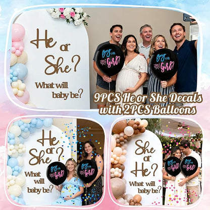 Large Wooden Gender Reveal Decals for Backdrop 36 Inch Boy or Girl Balloons He or She What Will Baby Be Decorations for Balloon Arch Sticker Oh Baby Shower Sign Gender Reveal Ideas Banner Photo Props
