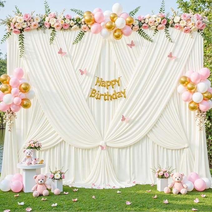 Ivory Backdrop Curtain for Wedding Parties Wrinkle Free Ivory Photo Curtains Backdrop Drapes Fabric Decoration for Baby Shower Photoshoot 5ft x 8ft,2 Panels