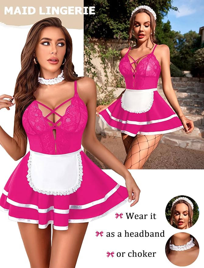 Avidlove Sexy Maid Lingerie for Women Halloween Outfit French Maid Costume Babydoll Lingerie Dress Cosplay Lingeries