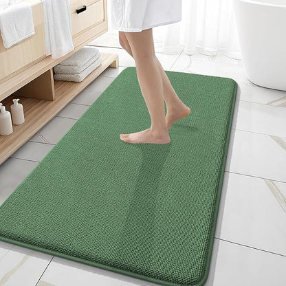OLANLY Thick Memory Foam Bath Mat Rug 47x20, Extra Soft Absorbent Bathroom Rug, Quick Dry Bath Mats, Non-Slip, Machine Washable Carpet for Bathroom, Tub and Shower, Home Decor Accessories, Olive Green