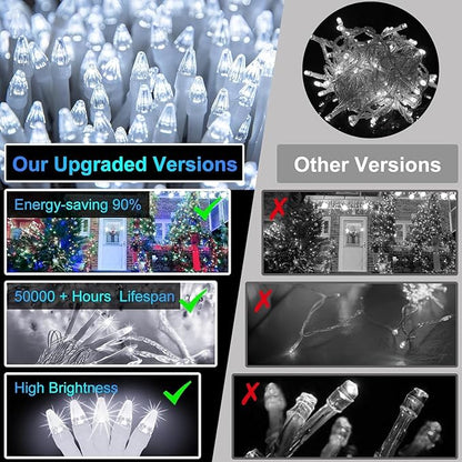 750 LED 240FT Christmas String Lights Outdoor, 12 Pro Modes and Timer Memory & Brightness, Plug in Outdoor Waterproof Clear Wire Twinkle Light for for Xmas Yard Tree Wedding Party Decor (Cool White)