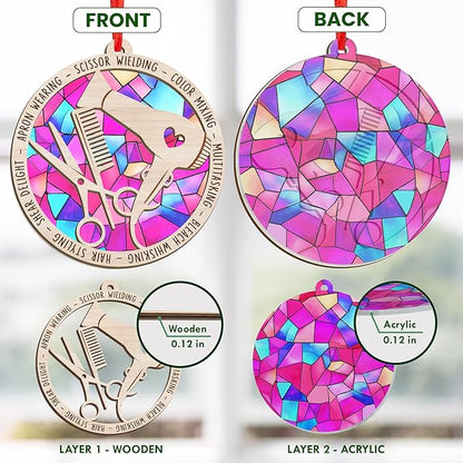 FLAGWIX Christmas Hairstylist Gifts Women - Suncatcher Hairdresser Christmas Ornaments 2025 for Tree Decorations - Hair Stylist Ornament, Hair Stylist Gifts for Hairdressers Female Barbers Beauticians