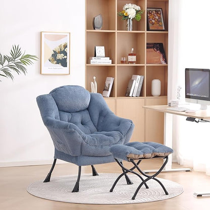 LITA Modern Accent Leisure Upholstered Sofa Chair with Ottoman, Plush Light Blue, 43 x 80 x 95 cm, Cotton, Standard Sofa, Living Room Chair