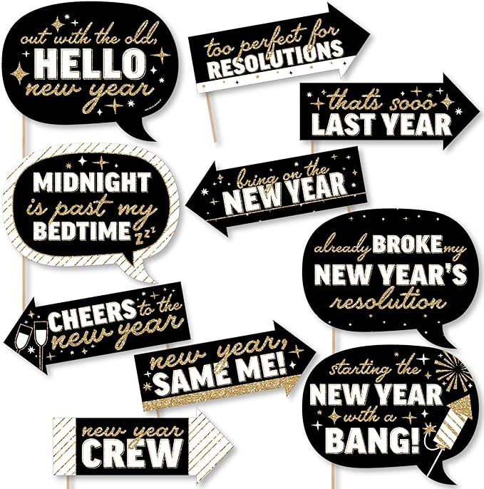 Big Dot of Happiness Funny Hello New Year - NYE Party Photo Booth Props Kit - 10 Piece