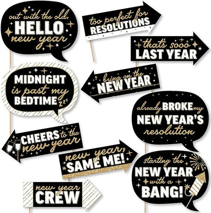 Big Dot of Happiness Funny Hello New Year - NYE Party Photo Booth Props Kit - 10 Piece