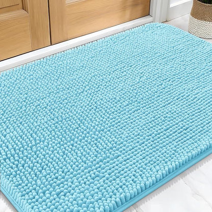 OLANLY Dog Door Mat for Muddy Paws 32x20, Absorbs Moisture and Dirt, Absorbent Non-Slip Washable Doormat, Quick Dry Chenille Mud Mat for Dogs, Entry Indoor Entryway Carpet for Inside Floor, Blue