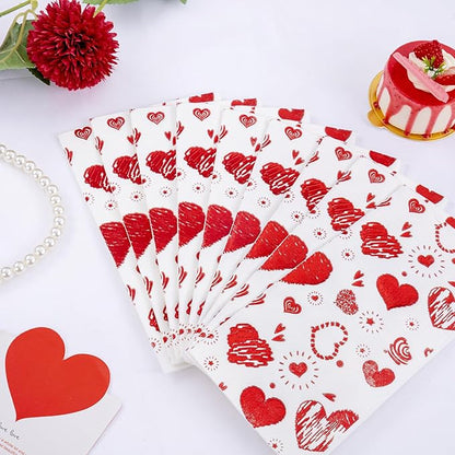 50PCS Red Paper Napkins - Red Heart Napkins Disposable - Heavy Duty Linen Feel Guest Towels for Bathroom, Women’ s Day, Wedding, Bridal Shower, Engagement, Party, Galentine