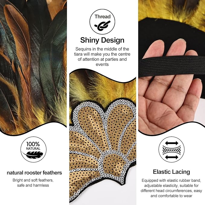 Women's Carnival Feather Headpieces Sequin Headdress for Wedding Masquerade Party Cosplay Feather Headbands
