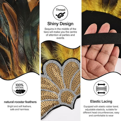 Women's Carnival Feather Headpieces Sequin Headdress for Wedding Masquerade Party Cosplay Feather Headbands