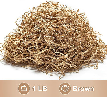 Wowxyz 1 LB Crinkle Cut Paper Shred Brown Crinkle Shredded Paper for Gift Baskets - Gift Box Bag Filler - Kraft Confetti Stuffing for Birthday, Holiday Present Packaging Wrapping
