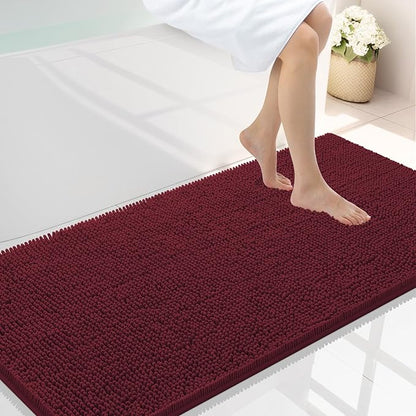 Smiry Luxury Chenille Bathroom Rugs 44x24, Extra Soft and Absorbent Shaggy Bath Mat, Machine Washable, Non-Slip Plush Carpet Runner for Tub, Shower, and Floor, Home Decor Accessories, Burgundy